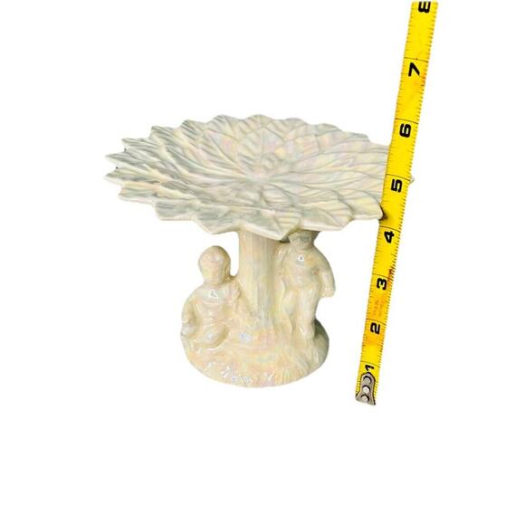 Vintage Soap Dish Iridescent Pearl White 2 Children Glazed Pedestal Holder - Picture 4 of 11